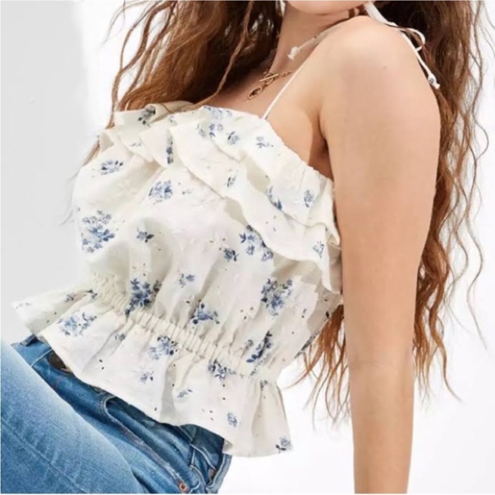 American Eagle Floral Ruffle Top
